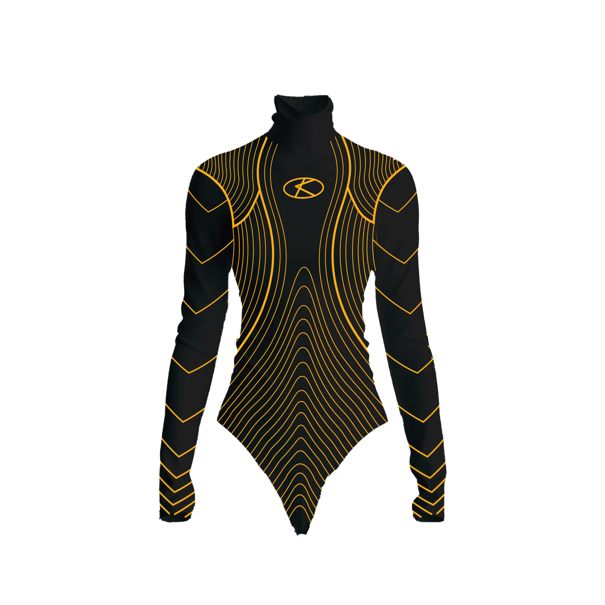 gold on black bodysuit